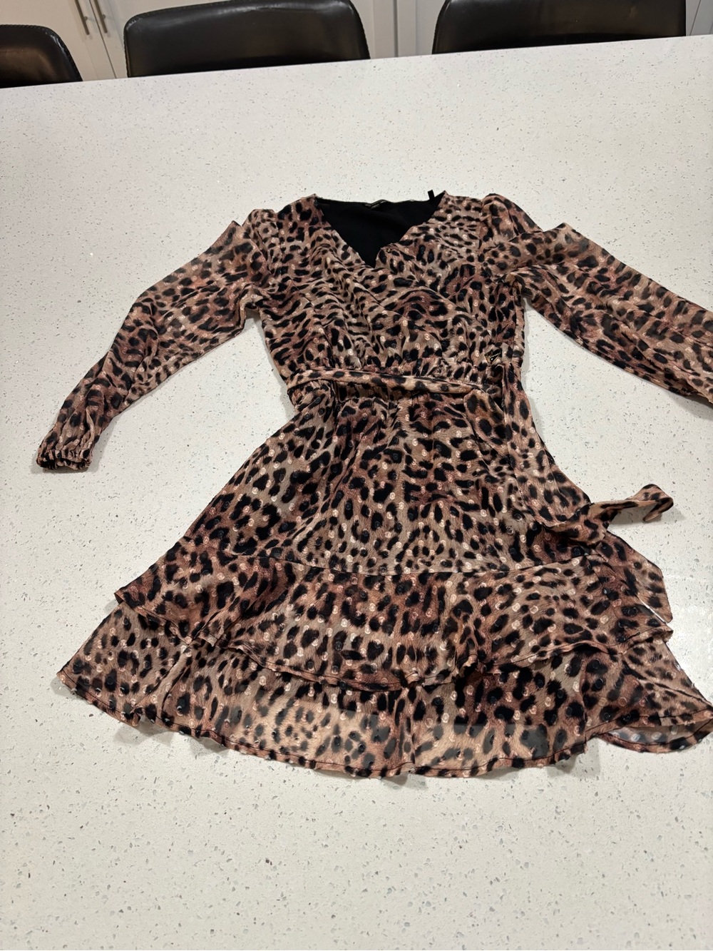 Guess Girls' Leopard Print Wrap Dress - Brown & Black